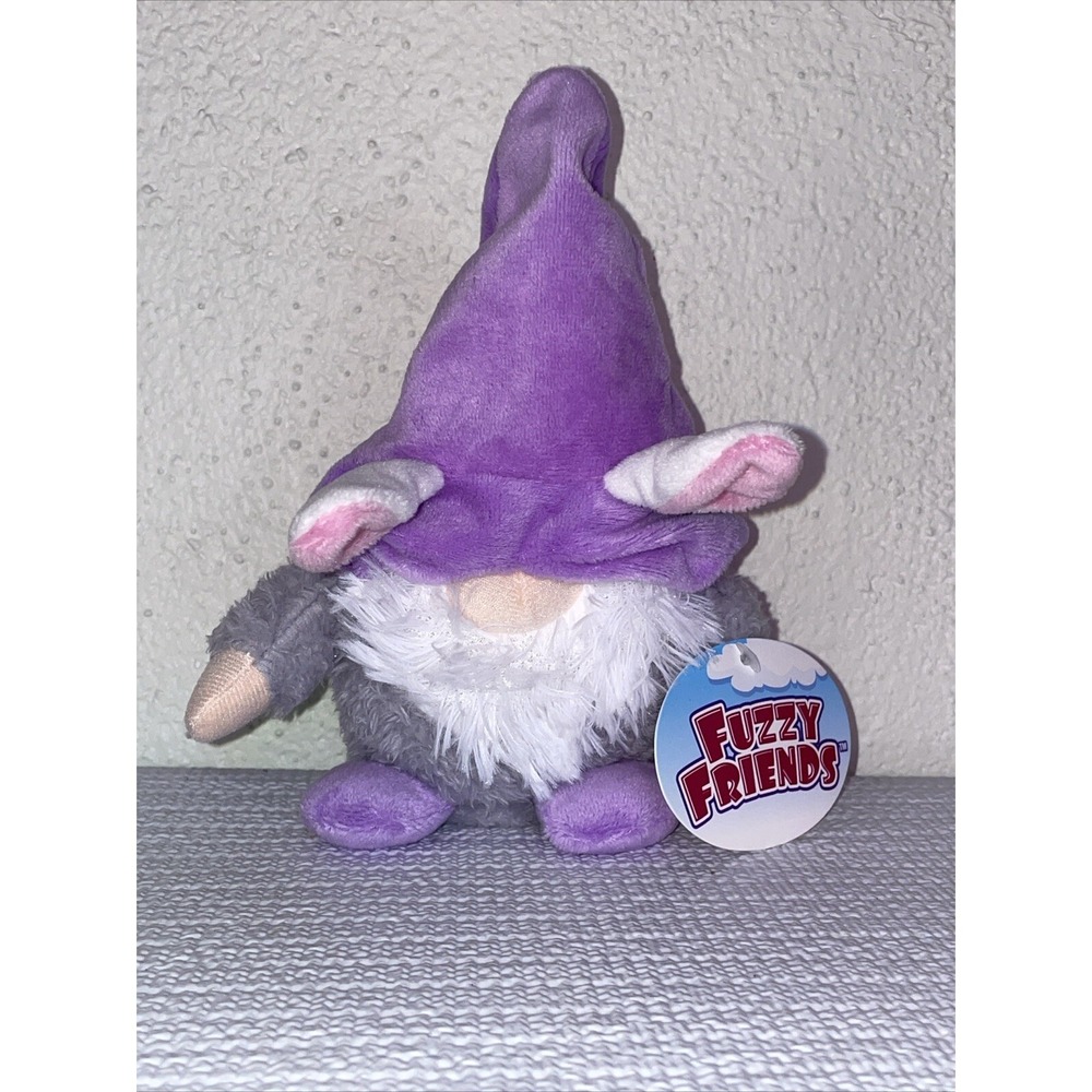 NEW‎ Fuzzy Friends Easter Plush Gnome with Bunny Ears 7" ~ Purple and Gray